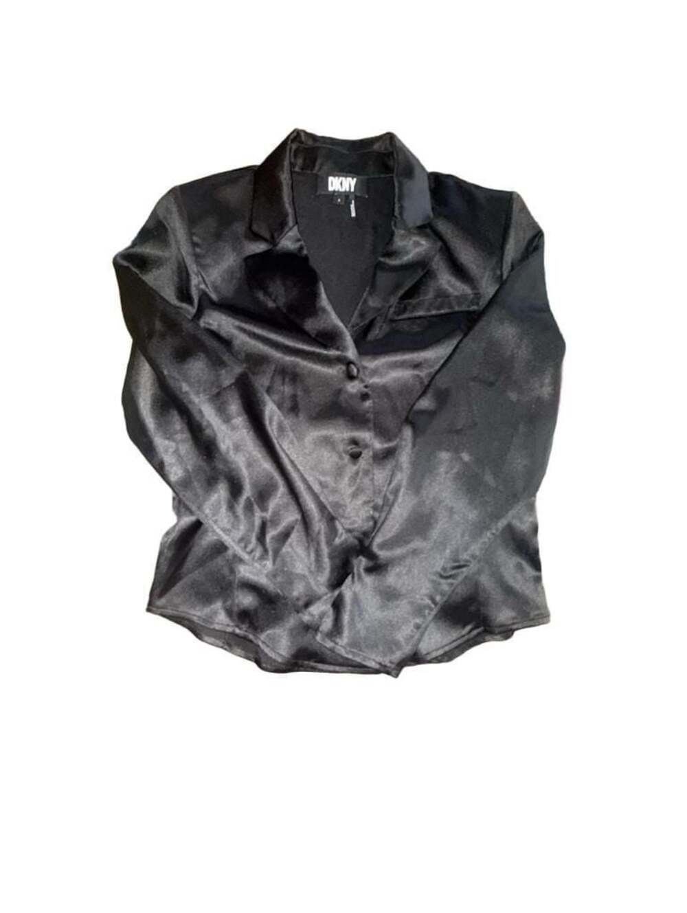 DKNY Black Satin Button-Down Long Sleeve Blouse Size S